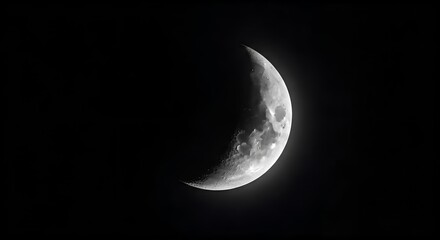 Crescent Moon in Dark Night Sky Realistic Astronomy Photograph
