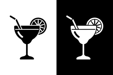 Elegant Cocktail Glass Icon on Black and White Background.