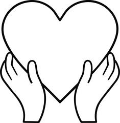minimal line art hands forming heart shape illustration on transparent