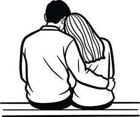 Couple embracing affectionately while sitting together in a loving moment on transparent background
