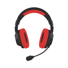 A sleek black and red gaming headset with attached microphone displayed
