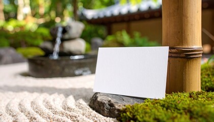 Blank Business Card in a Japanese Zen Garden.