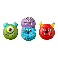 Three Cute Monster Cupcakes Decorated for Halloween Fun.