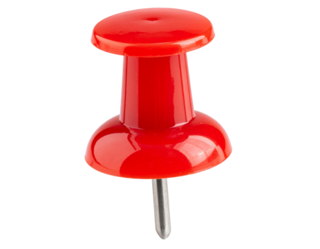 Red push pin isolated on transparent background