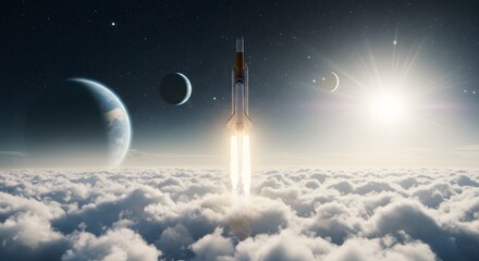 Rocket launch above clouds