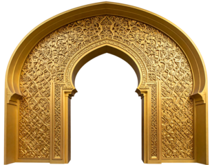 Royal golden mosque arch with ornamental pattern isolated on transparent background