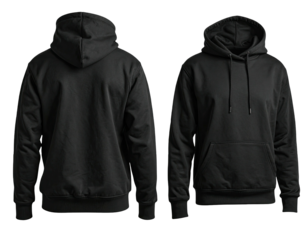 Blank black hoodie, front and back views (1)