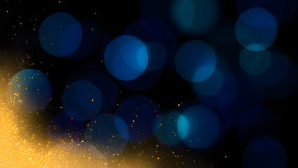Abstract Sparkle and Bokeh: An elegant dance of light and color, with shimmering golden particles contrasting against a backdrop of blurred blue orbs.