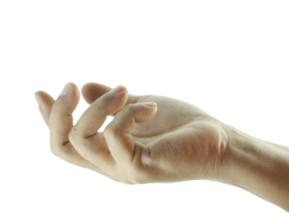 Close-up of empty female hand holding gesture isolated on white background.