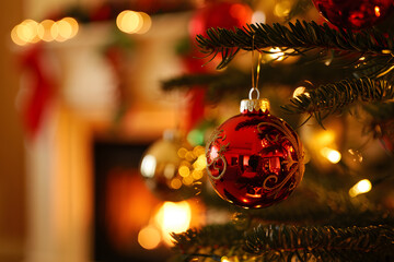 Christmas Decorations: A close-up shot of Christmas decorations. The image focuses on a festive arrangement of ornaments, lights, and seasonal decor.