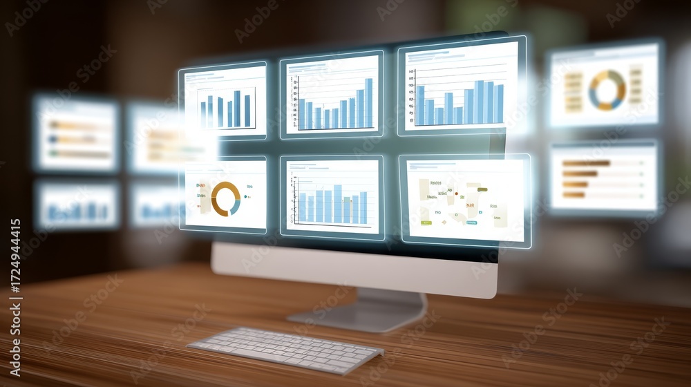 Poster comprehensive data analysis displayed on a computer screen, visualizing trends and insights.