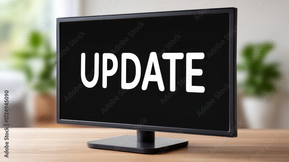 Poster computer monitor displaying update screen, software installation, system upgrade, or notification al