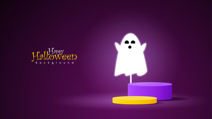 halloween podium background with ghost-shaped lights