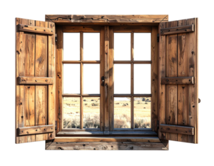 Wooden window with shutters, desert view