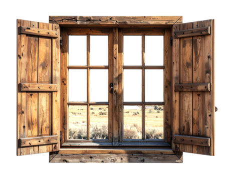 Wooden window with shutters, desert view