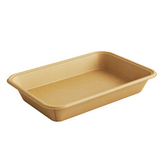 Eco-friendly rectangular disposable food tray isolated on transparent PNG background, sustainable food service, zero-waste restaurant concepts