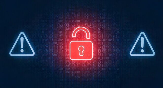 Cyber Security Data Breach Warning Digital Padlock Vulnerability Alert