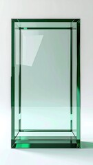 A rectangular, emerald-green glass box with thick, beveled edges sits on a white background, casting a subtle shadow