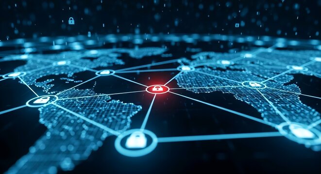 Global Network Cybersecurity Data Protection Digital World Map Secure Connections