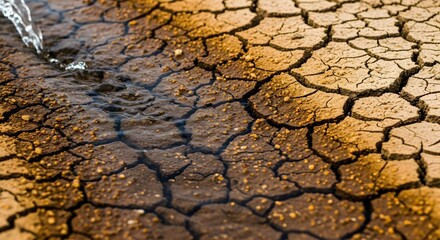 Drought and Water Scarcity Cracked Earth Receiving Sparse Water Drops, symbolizing Arid Conditions