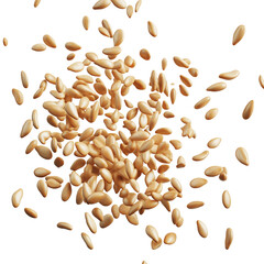 Falling sesame seeds scattered isolated on transparent PNG background