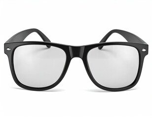 Black rectangular sunglasses with clear lenses, thick frames, and slightly curved arms