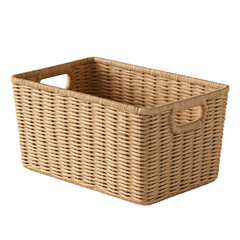 Eco-friendly woven rattan basket organizer isolated on transparent PNG, eco-friendly home storage