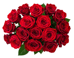 Naklejka premium Top view bouquet of fresh red roses isolated on transparent background