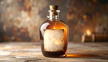 Magic Potion Bottle with Blank Label with Fantasy Background.