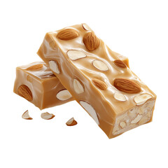 Caramel almond nougat candy bars isolated on transparent PNG background