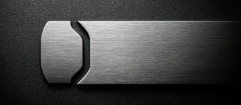 Close-up shot of a metallic, rectangular object with a unique, cut-out design, set against a dark background. - Powered by Adobe