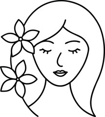 minimalist female face with flowers line art illustration on transparent