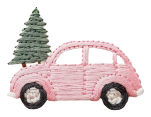 PNG Christmas car embroidery handmade craft.