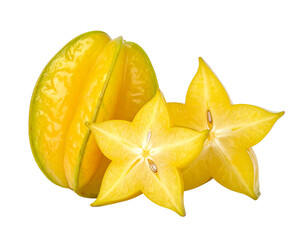Fototapeta premium Whole and sliced starfruit isolated on transparent background
