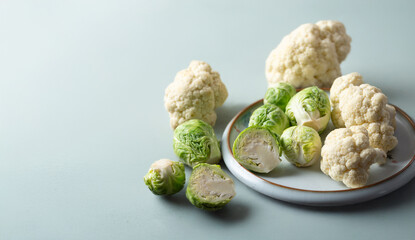 Brussels sprouts and cauliflower on a plate