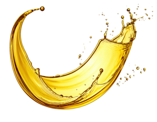 A dynamic golden liquid splash, with a flowing, curved shape against a black background