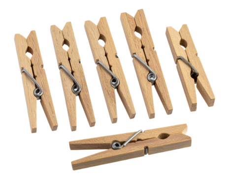  Wooden Clothes Pin PNG Isolated on Transparent Background
