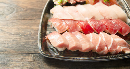 Tuna sushi in various parts