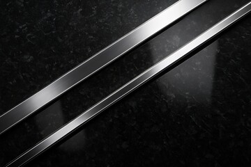 Corporate Abstract Background Polished Black Granite Texture with Silver Accents