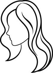 minimalist female hair silhouette line art illustration on transparent