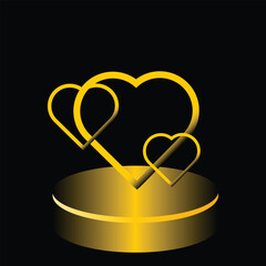 Golden Hearts Sculpture on Pedestal Against Black Background love yellow