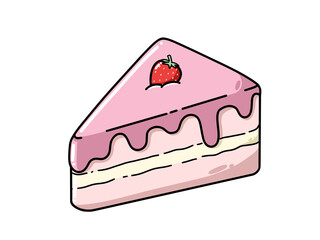 Strawberry cake slice cartoon illustration