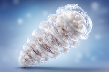 Dreamlike structural representation of a vortex exhibiting intricate layers of translucent materials with bubbles glowing softly against an ethereal backdrop symbolizing innovation and creativity