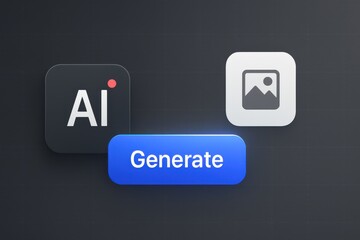 AI generate button on dark interface with image and artificial intelligence icons
