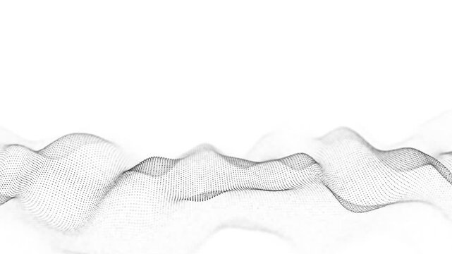 Dynamic digital wave flow on white background. Motion visualisation of data process in cyberspace. Technology of particles conection. 4K animation background. 