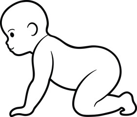 abstract continuous line art baby crawling illustration on transparent