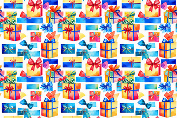 Vibrant watercolor seamless pattern. Minimalist Christmas tree silhouette, geometric shapes, pop art style. Perfect for prints, textiles, and postcard packaging