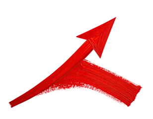 Red arrow, stylized, upward, angled, textured