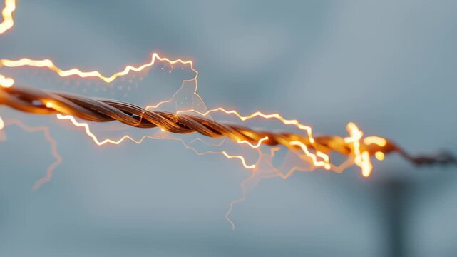 Electricity wire with bright sparks showing energy power current and technology transmission concept for industrial safety and circuit conductor cable