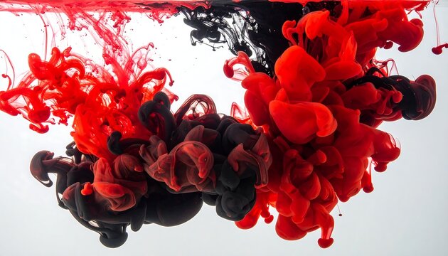 Red and black ink swirling in water